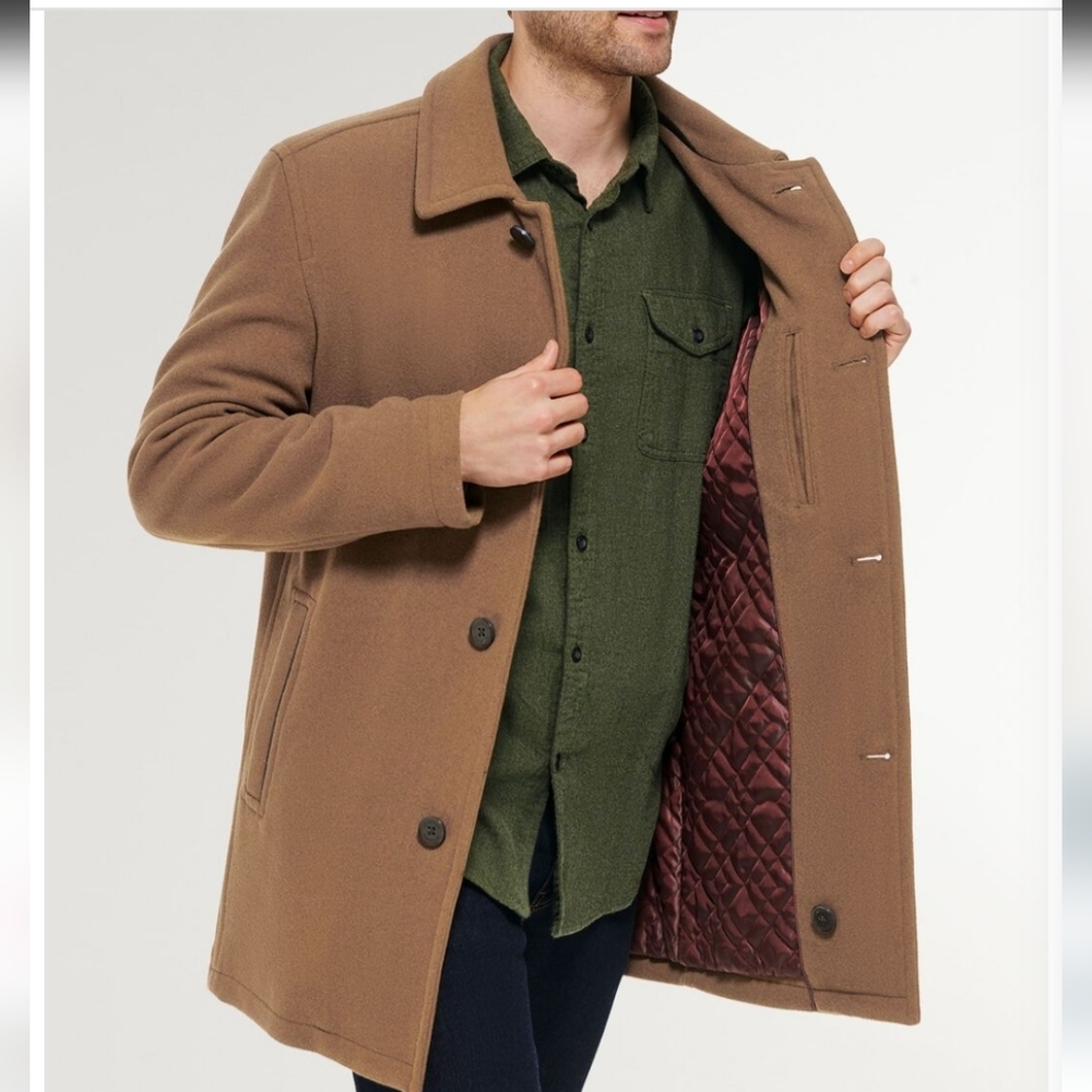 Cole Haan Men’s Wool Blend Coat Brown Button Front Classic Jacket - Picture 5 of 11